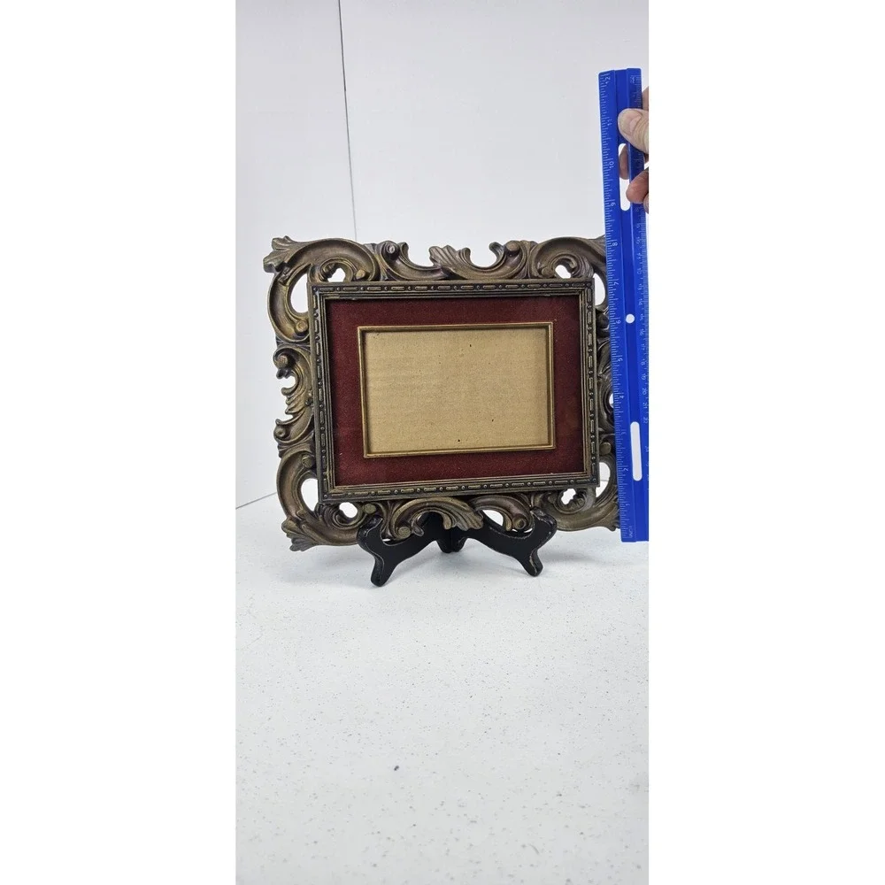 VTG Syroco‎ Style Ornate Picture Frame Burgundy Gold Hollywood Regency 5 x 3.25